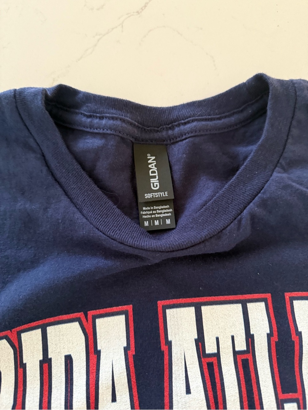 Gildan Navy Florida Atlantic Graphic Tee with Red & White Lettering - Picture 2 of 3
